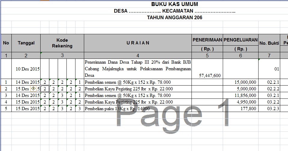 Format Laporan Buku Kas Umum BKU dan Kwitansi Dana Desa 