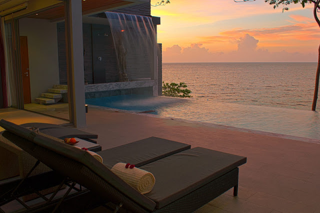 Picture of ocean and sunset sky as seen from the terrace