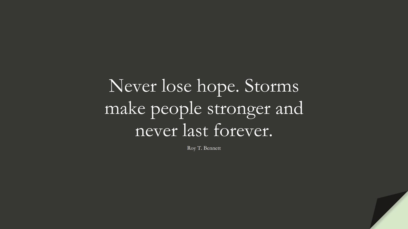 Never lose hope. Storms make people stronger and never last forever. (Roy T. Bennett);  #PerseveranceQuotes