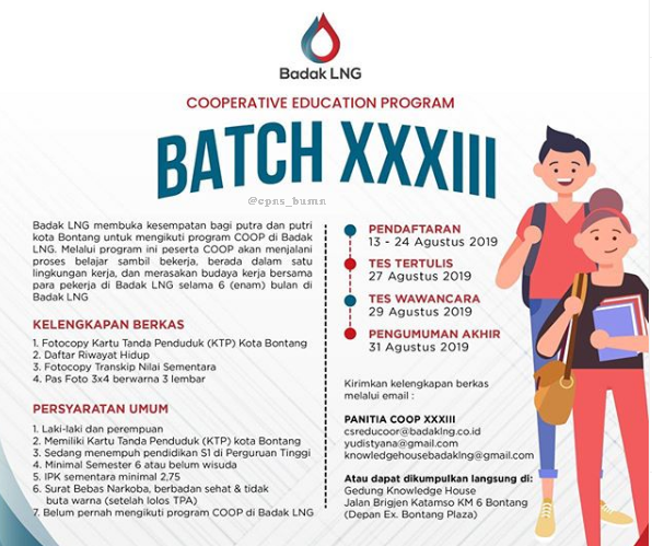 Rekrutmen Program COOP PT Badak LNG Agustus 2019