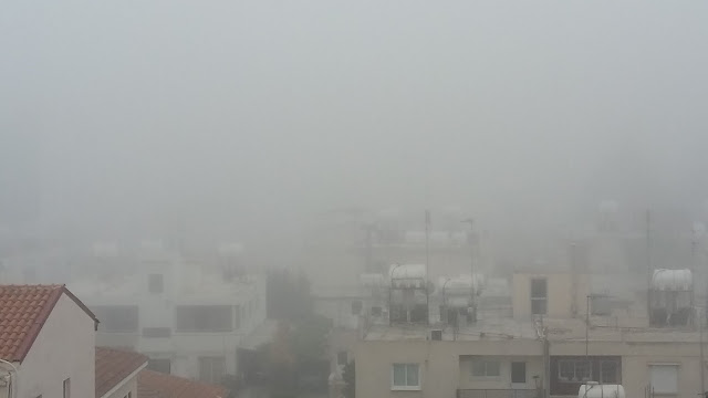 Heavy fog Nicosia early morning.