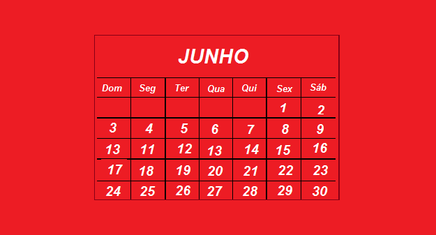 Calendário/Agenda mês de Junho/2018