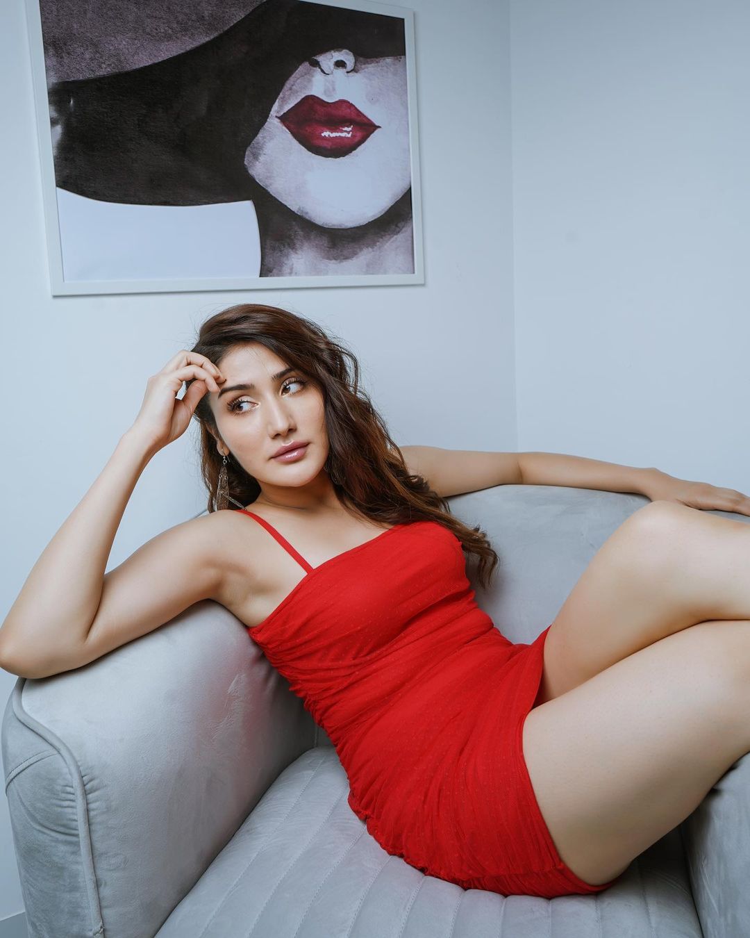Monica Sharma short red dress sexy legs