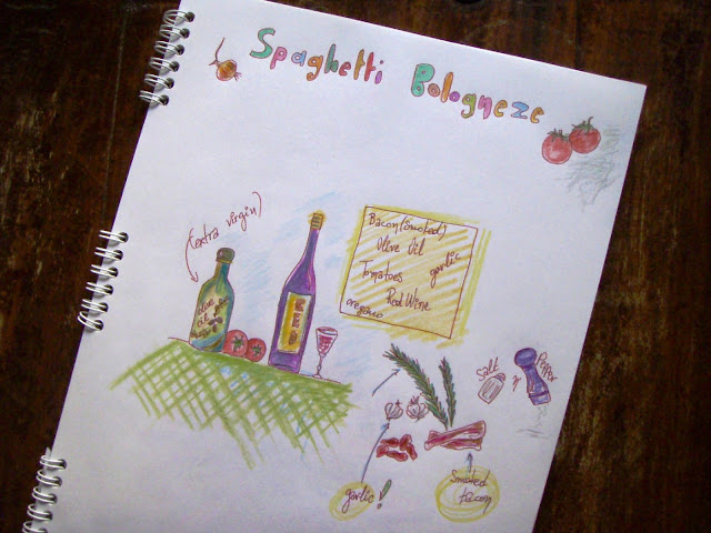 spaghetti bologneze funny drawing recipe coloured pencils