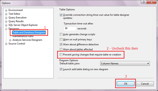 Prevent changes that require table re-creation