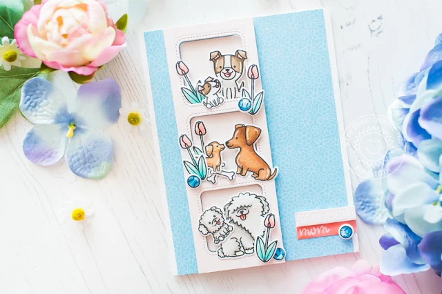 Sunny Studio Stamps: Puppy Parents Window Trio Square Dies Mother's Day Card by Mona Toth