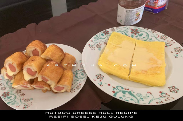 hotdog cheese roll recipe, cara masak roti sosej cheese gulung, sosej cheese roll,