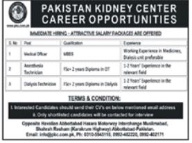 Latest Pakistan Kidney Center PKC Medical Posts Abbottabad 2022