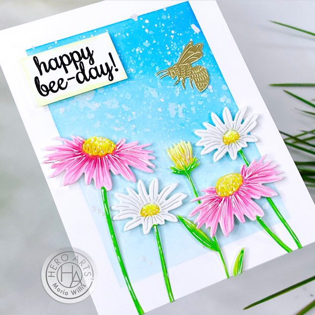 Cardbomb, Maria Willis,Hero Arts, My Monthly Hero Kit January 2021,flowers,bees,stamps,stamping, mixed media, art, die cutting,#hexagon, color,watercolor,ink blending,grunge,