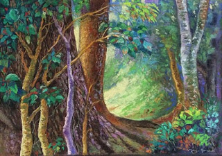 Original soft pastel painting of Light through the trees, from Coorg by Manju Panchal