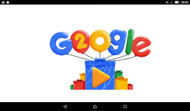 Google 20th birthday and anniversary ,tapping on the play button 2018