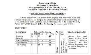 BSF Recruitment 2023 30 Group B & C Posts