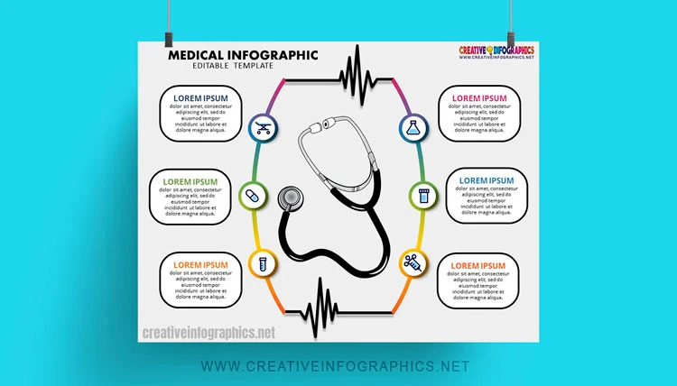 Template for health infographics with 6 points