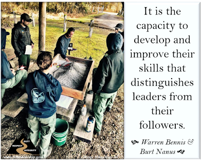 It is the capacity to develop and improve their skills that distinguishes leaders from their followers.    Warren Bennix & Burt Nanus (wildland firefighters learning around a sand table)