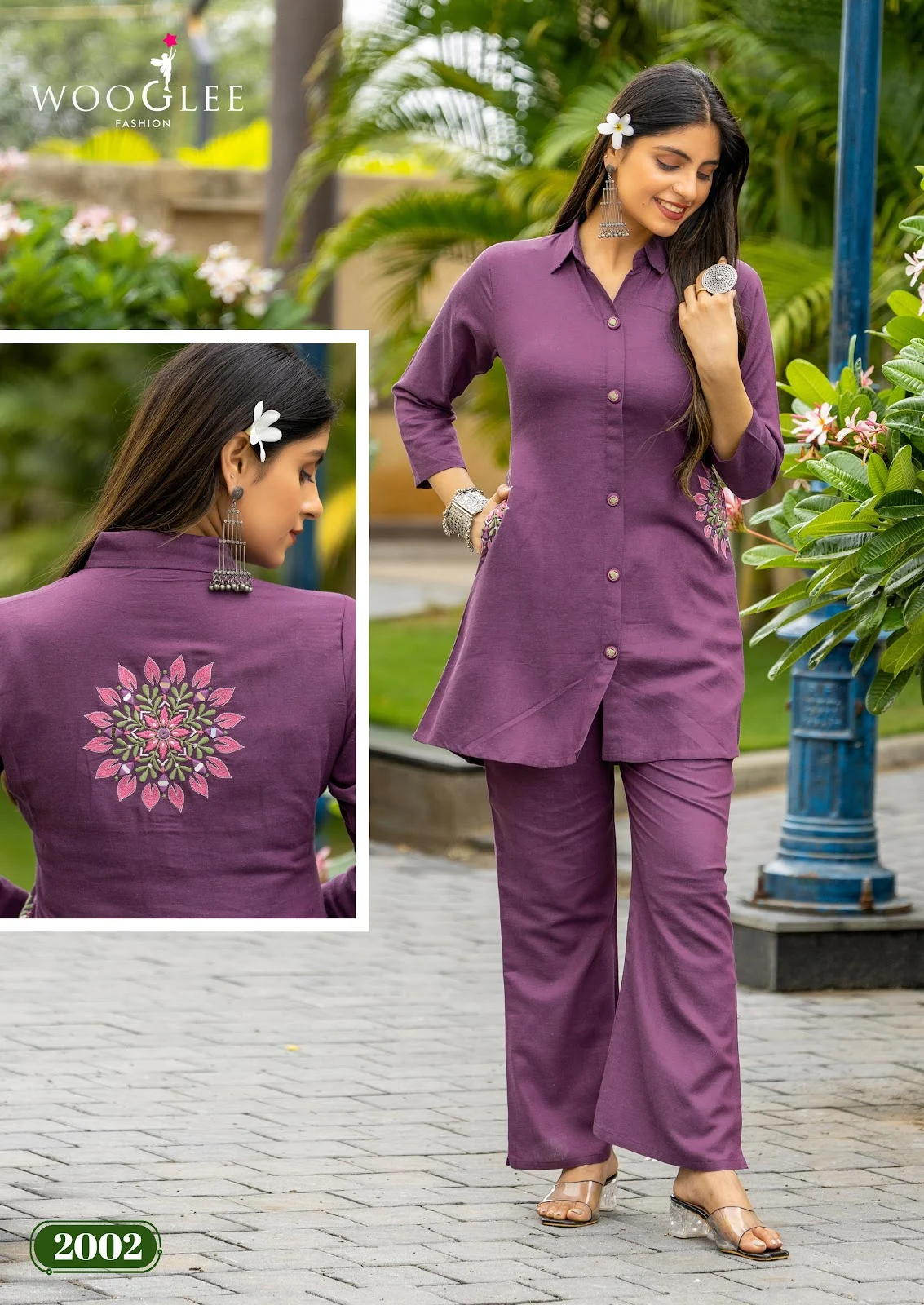 Elina Wooglee Slub Handwork Co Ord Set