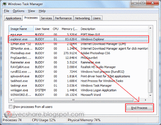 Hentikan proses explorer.exe