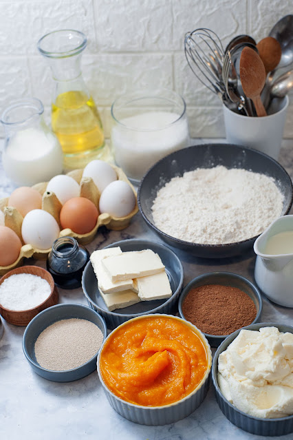 recipe ingredients displayed on a marble background.