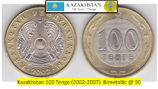 Kazakhstan 100 Tenge (2002-2007)  Bimetallic @ 90