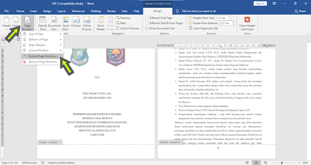 Membuat Nomor Halaman Berbeda Pada Satu File Microsoft Word (Format Laporan Aktualisasi)