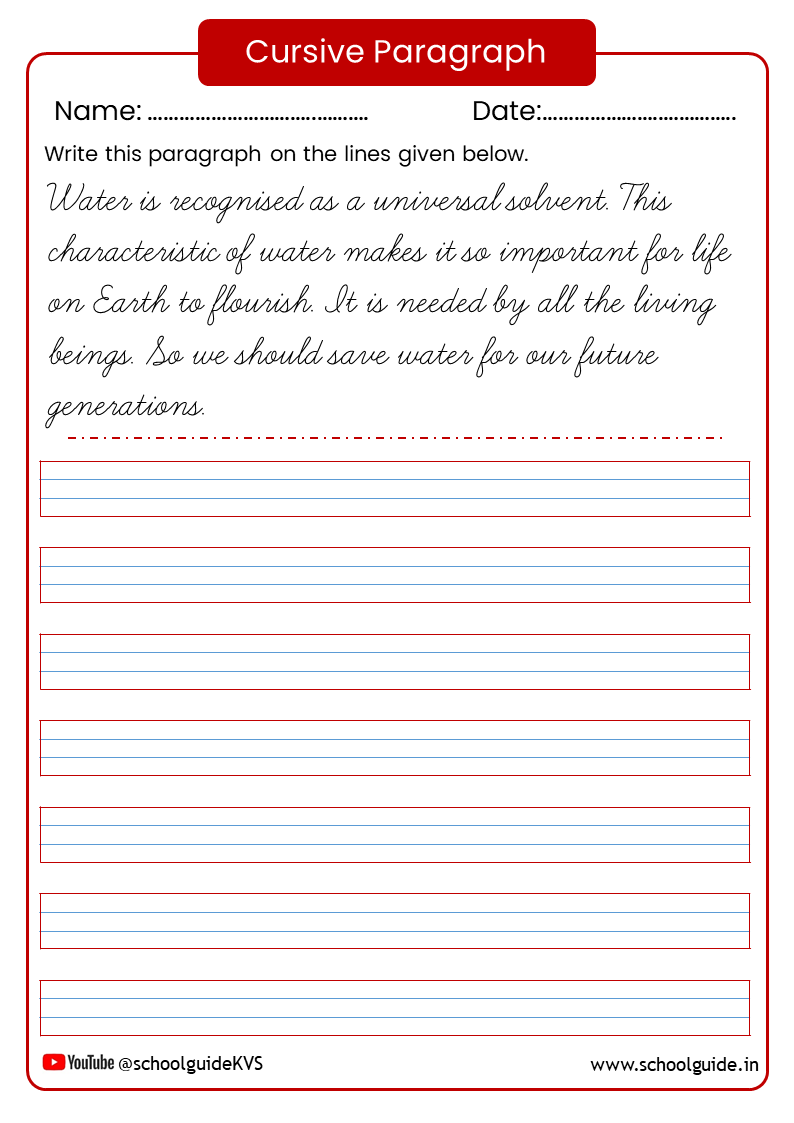 Cursive Writing Paragraph Worksheets