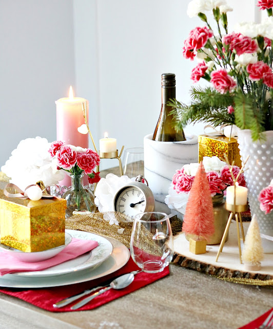 pink, white, red, gold, tablescape, athomewithjemma