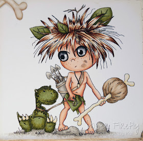 Boys caveman and dinosaur card with image/papers from Polka Doodles