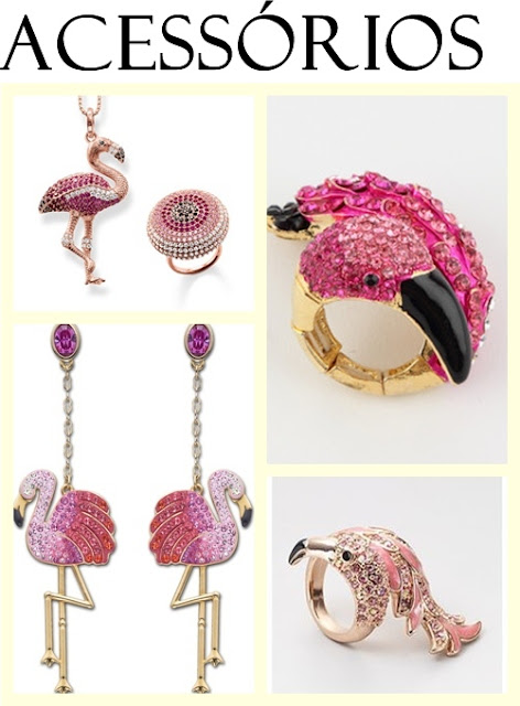 Brincos,colares pulseiras e anéis flamingos