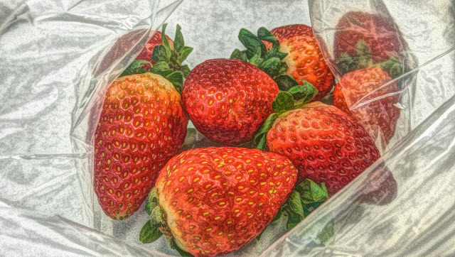 strawberries on a plastic bag