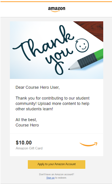 Amazon Gift Card 10$ by uploading qualify documents in Course.hero.