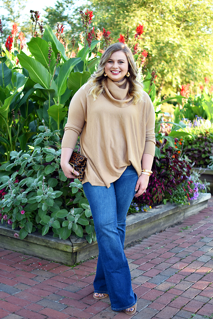 camel turtleneck sweater tunic flare jeans old navy nordstrom madly yours collection leopard calf hair clutch margaret elizabeth jewelry earrings 10 stone bangle hermes clic h bracelet dolce vita open toed booties target shoes