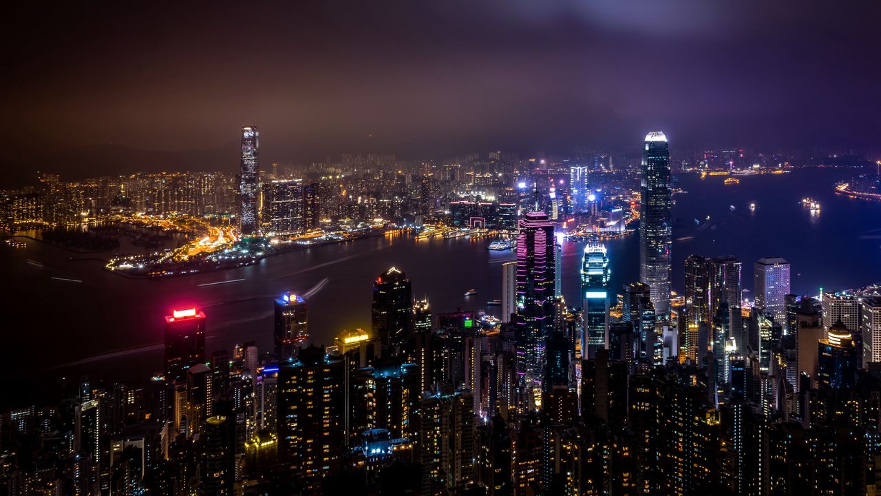 Wallpaper Hongkong China Skyscrapers Night City Lights