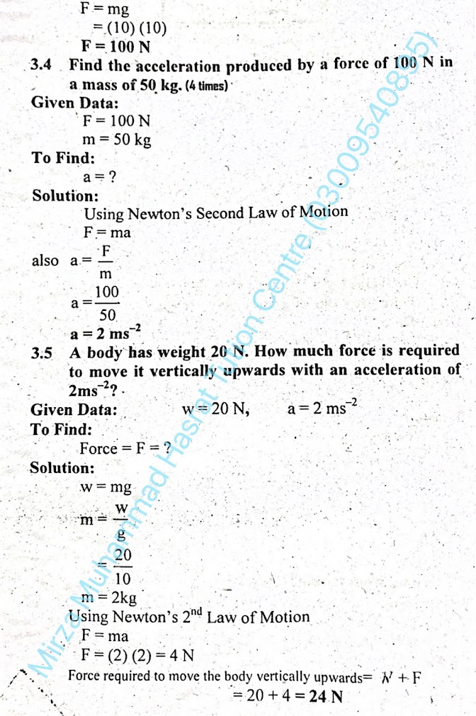 9th Class Physics Chapter 03 Numericals