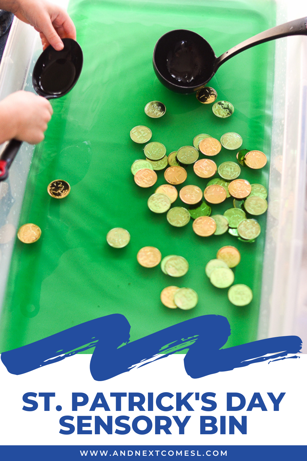 St. Patrick's Day sensory soup bin activity for toddlers and preschoolers