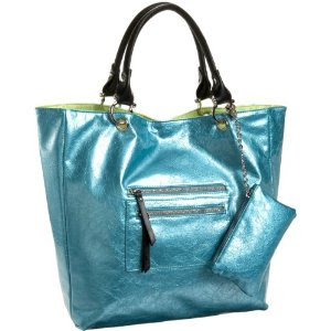 turquoise metallic tote