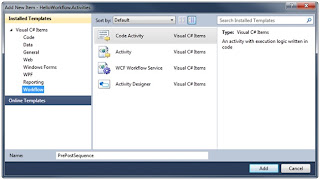 Add a new Code Activity named PrePostSequence