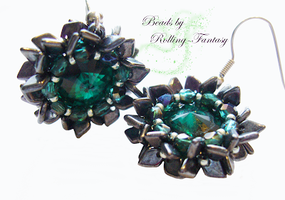 Dragon & Flower Ohrringe in Emerald/Hematite