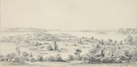 Drawing of the Domain and Mrs Macquarie's Point, Sydney, Australia1830