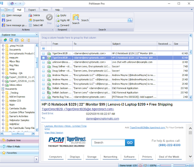 PstViewer Pro mail list with mbox emails displayed.