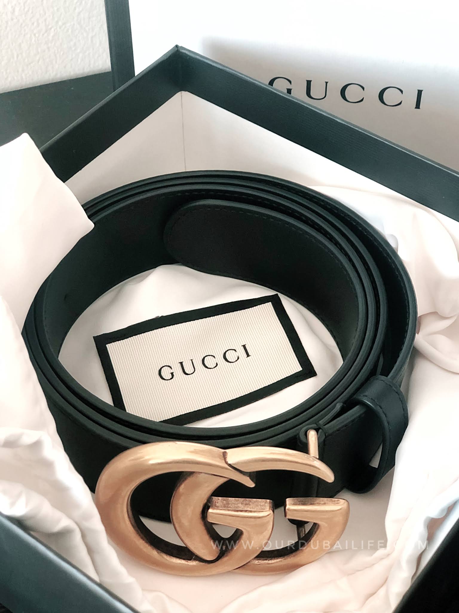 GUCCI black belt with gold large buckle