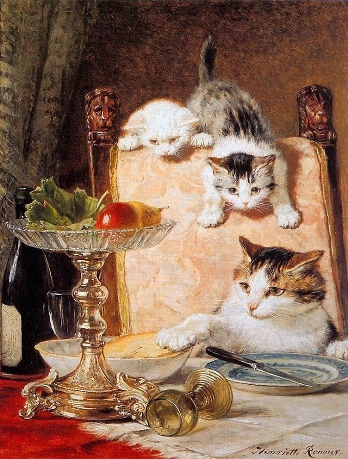 Henriette  Ronner - Knipp   -    " Любители сыра "