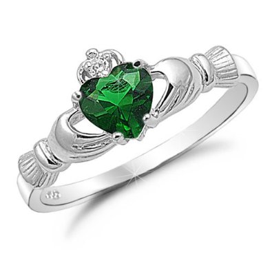 Get Sterling SilverWhite Gold Plated Created Heart Shape Emerald Engagement