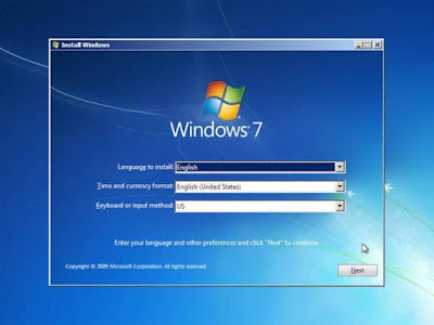 cara instal windows 7, setelan bahasa