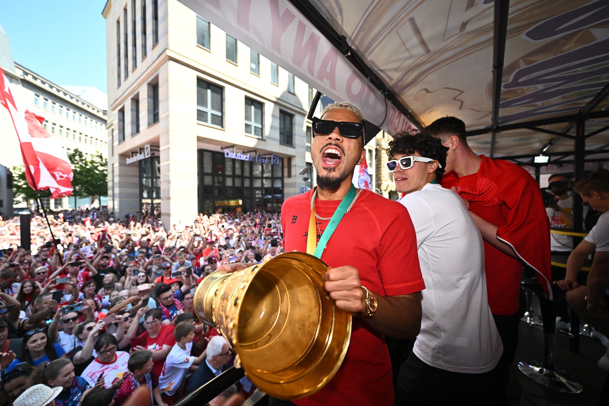 Celebration at the Leipzig New Town Hall after RB Leipzig defeated Eintracht Frankfurt 2-0 in the DFB-Pokal 2022/23 final at the Olympiastadion Berlin on Saturday 3 June, 2023