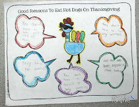 Brainstorming good reasons to eat hot dogs on Thanksgiving!