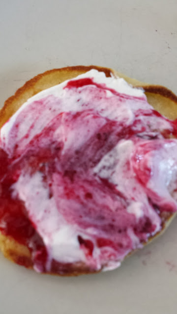 elderberry syrup and cream cheese on pancake