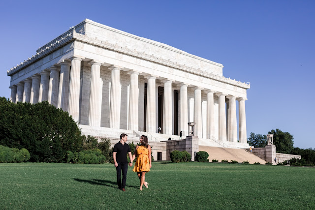 Summer Sunrise Engagement Session at the Lincoln Memorial photographed by Heather Ryan Photography