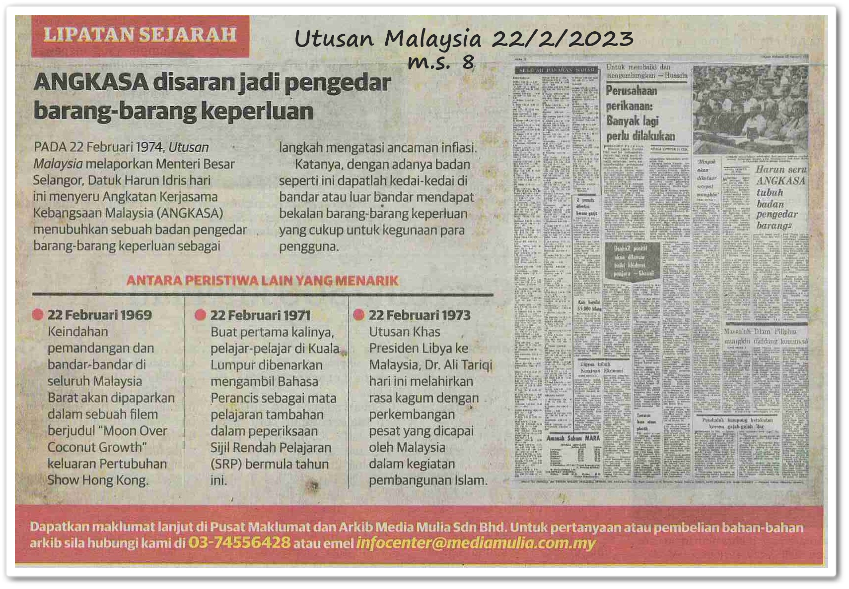 Lipatan sejarah 22 Februari - Keratan akhbar Utusan Malaysia 22 Februari 2023