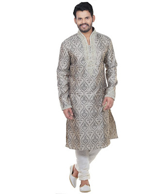 Enticing Black Brocade Mens Kurta Pyjama