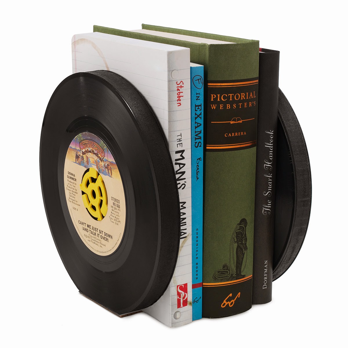 http://www.uncommongoods.com/product/recycled-record-bookends-set-of-2