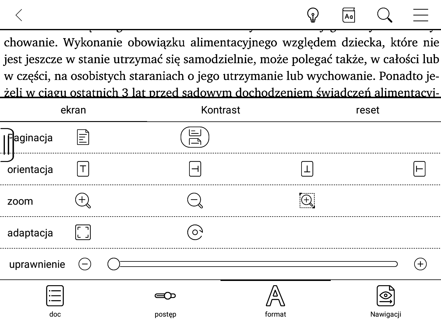 Włączony tryb Paginacja w  PDF na czytniku na Onyx Boox Poke 3